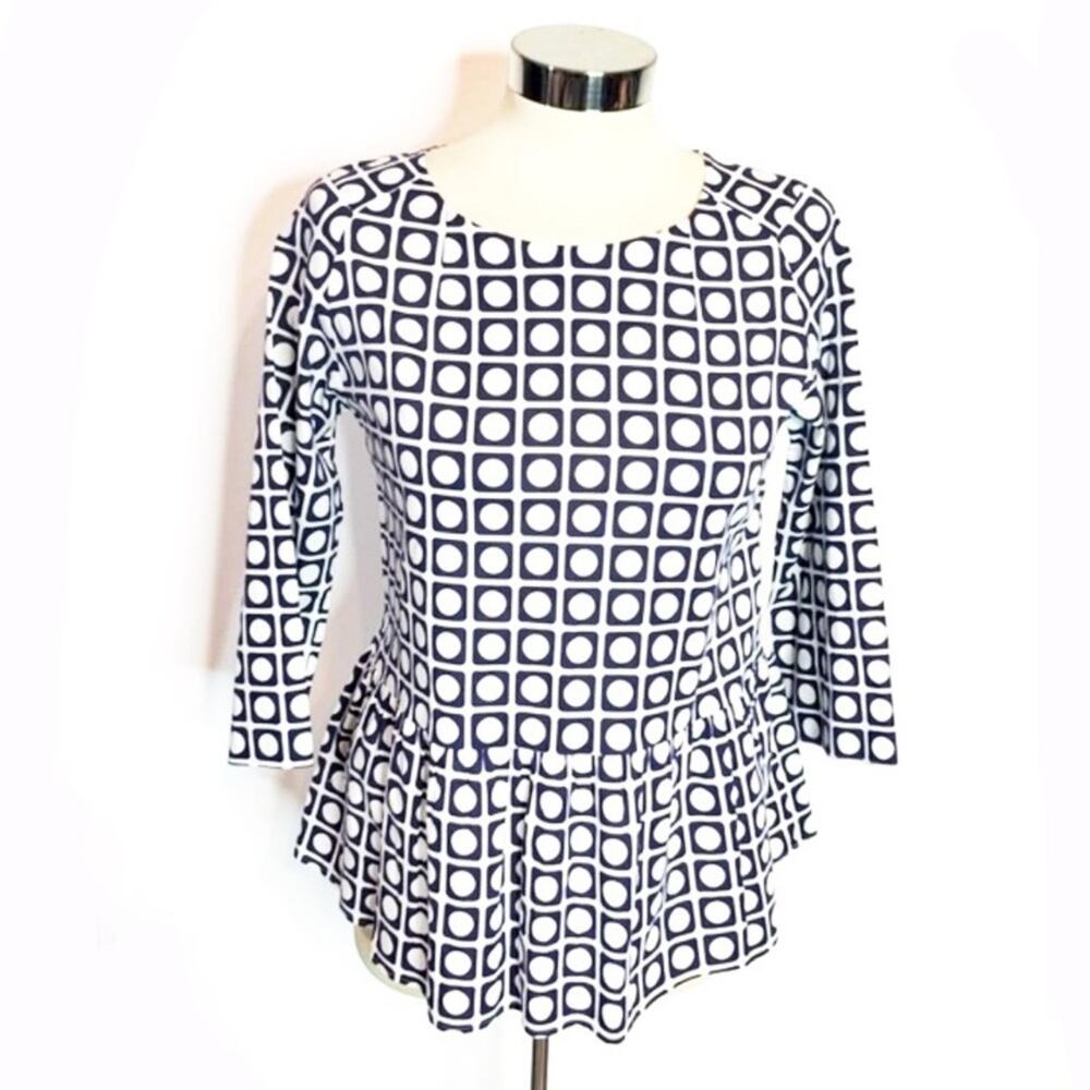 Le Sarte Pettegole Italy peplum top geometric print blue white poplin sz 38